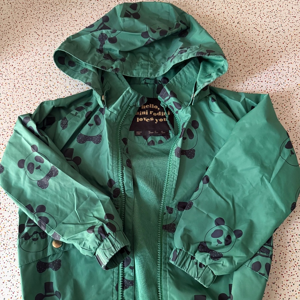 Mini Rodini green panda windbreaker